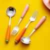 (8 Pieces) Ceramic Carrot Handle Stainless Steel Fork Spoon Cute Tableware Home Dining Cartoon view 3
