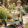 ROBOTIME Kids Gardening Tools with Cart Wheelbarrow - Wooden Outdoor Garden Toys Set with Watering Can, Shovel, Hand Rake & Plant Labels, Outdoor Backyard Play Toys for Toddler Gift (Green) view 2