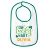 Smiling Jindo Personalized St. Patricks Day Baby Bib One Lucky Baby Design with Custom Name, Soft Cotton Terry view 1