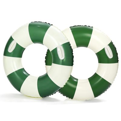 2Pack34 inch Stripe Pool Swim Ring with Handles Inflatable Pool Floats Water Fun Large Adult Swimming Pool Float for Beach Lake Summer Holiday Beach Party (Green Stripes)