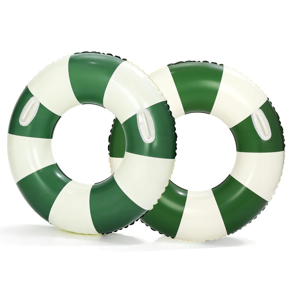 2Pack34 inch Stripe Pool Swim Ring with Handles Inflatable Pool Floats Water Fun Large Adult Swimming Pool Float for Beach Lake Summer Holiday Beach Party (Green Stripes)