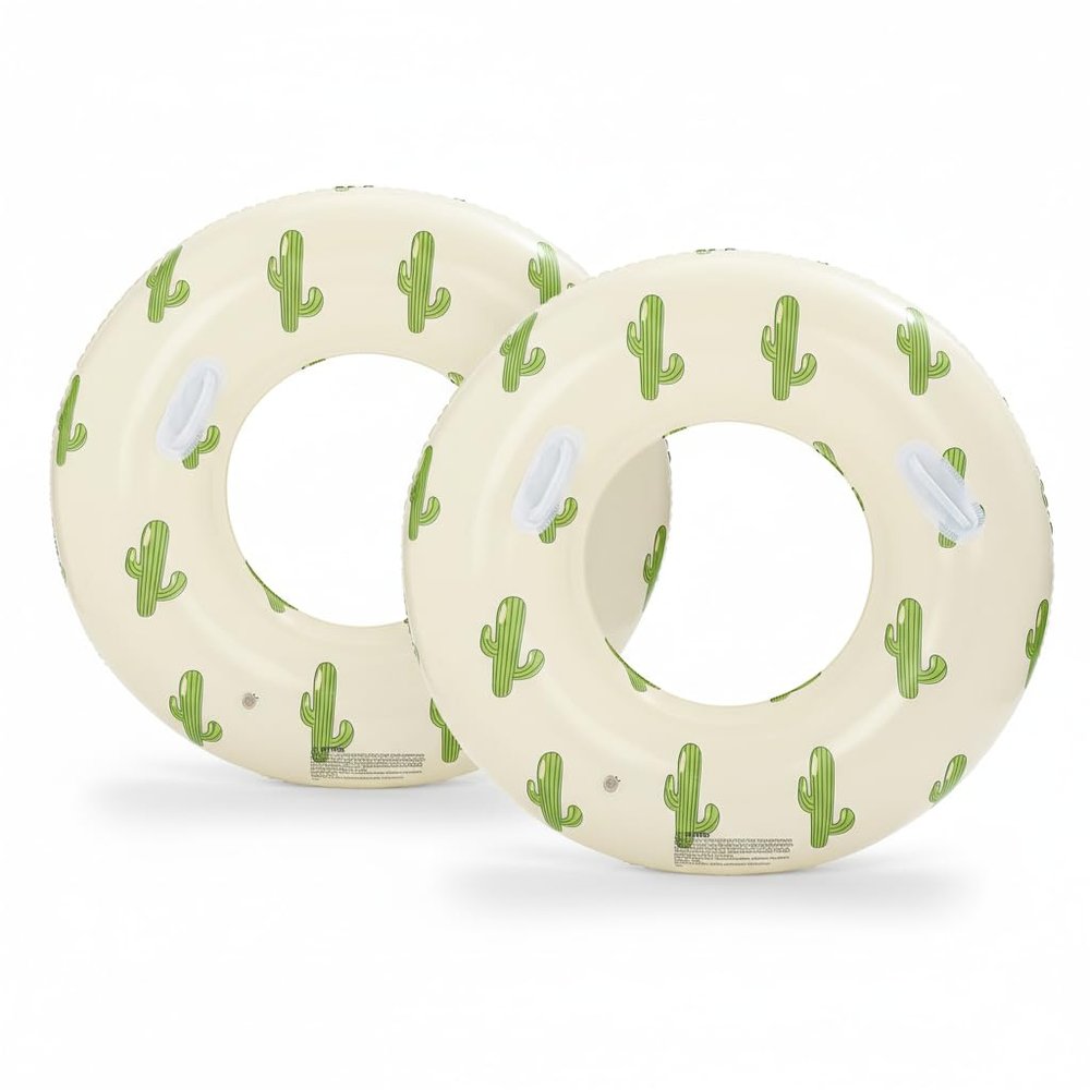 2Pack Stripe Pool Swim Ring with Handles Inflatable Pool Floats Water Fun Large Adult Swimming Pool Float for Beach Lake Summer Holiday Beach Party (Cactus)