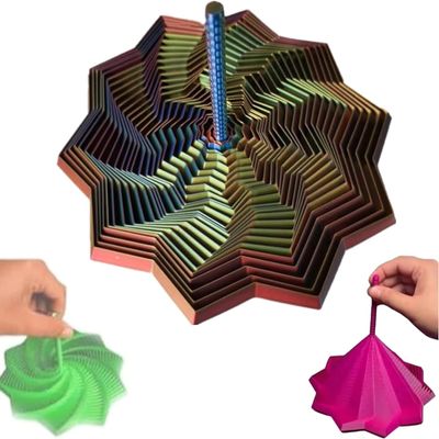 3D Printed Expanded Sensory Fidget Star, Fractal Fidget Hexagon with Handles, Colorful Whirling Spiral Design, for Relieving Stress, Irritability and Relaxation (Gradient Multicolor, Medium)