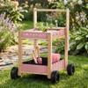 ROBOTIME Kids Gardening Tools with Cart Wheelbarrow - Wooden Outdoor Garden Toys Set with Watering Can, Shovel, Hand Rake & Plant Labels, Outdoor Backyard Play Toys for Toddler Gift (Pink) view 2