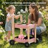 ROBOTIME Kids Gardening Tools with Cart Wheelbarrow - Wooden Outdoor Garden Toys Set with Watering Can, Shovel, Hand Rake & Plant Labels, Outdoor Backyard Play Toys for Toddler Gift (Pink) view 3