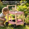ROBOTIME Kids Gardening Tools with Cart Wheelbarrow - Wooden Outdoor Garden Toys Set with Watering Can, Shovel, Hand Rake & Plant Labels, Outdoor Backyard Play Toys for Toddler Gift (Pink) view 4
