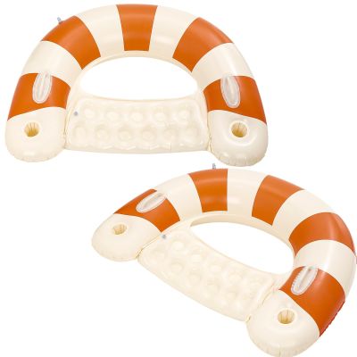 2 Pack Pool Chairs with Cup Holders-Inflatable Pool Floats for Adult,Blow up Floats Chair,Striped Pool Float Chairs for Relaxing Summer Water Fun Swimming Party Supplies (Orange)