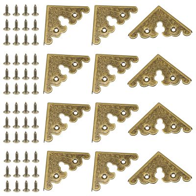 Bivethoi 12 Pack 1.34" x 1.34" Decorative Corner Protectors, Retro Style Edge Safety Guards Antique Bronze Covers, Vintage Metal Edge Cover for Furniture/Table/Jewelry Box