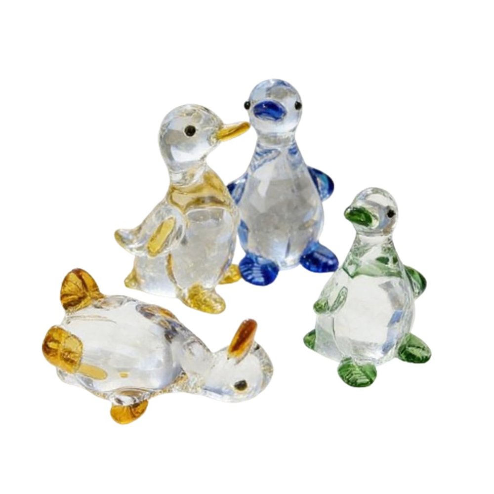 4 Pcs Crystal Duck Figurines, Adorable Duck Ornament for Home Office Desk Decor, Glass Animal Sculpture Gift for Collectors (4)