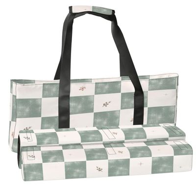3 Pcs Empty Mahjong Bag Set Green Gingham Seamless Rustic Farmhouse Check Fabric for Home Decor Soft American Mahjong Tile Carrying Case Rack and Pushers Bags Game Night Accessories Gifts for Women