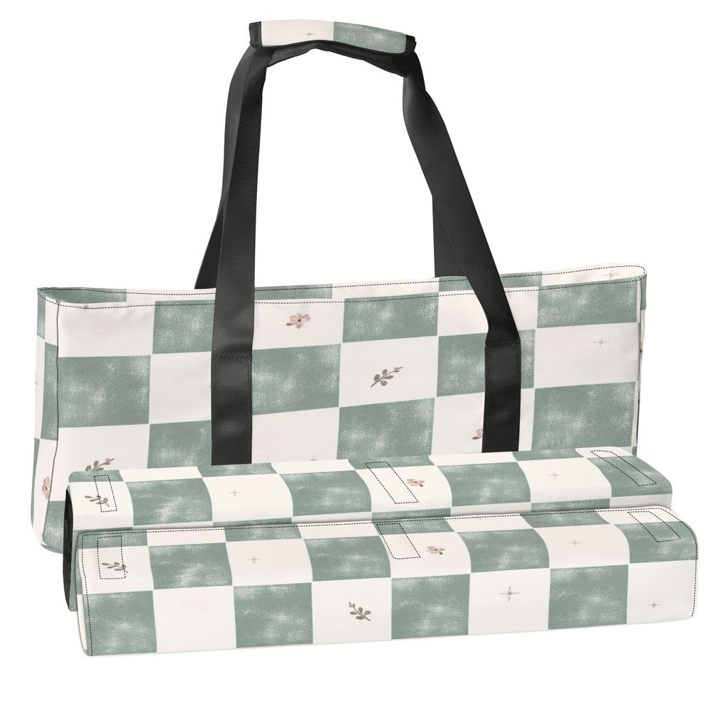 3 Pcs Empty Mahjong Bag Set Green Gingham Seamless Rustic Farmhouse Check Fabric for Home Decor Soft American Mahjong Tile Carrying Case Rack and Pushers Bags Game Night Accessories Gifts for Women