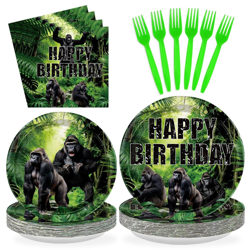 96Pcs Gorilla Birthday Party Decorations for Boys Baby Shower, Serves 24