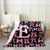 Kids Coquette Pink Black Bow Fleece Throw Blanket Baby 30"x40" Personalized Initial E for Bed Couch Chair Living Room for Boys Girls Teens Bowknot Flannel Blanket Plush Fuzzy Microfiber Princess view 2