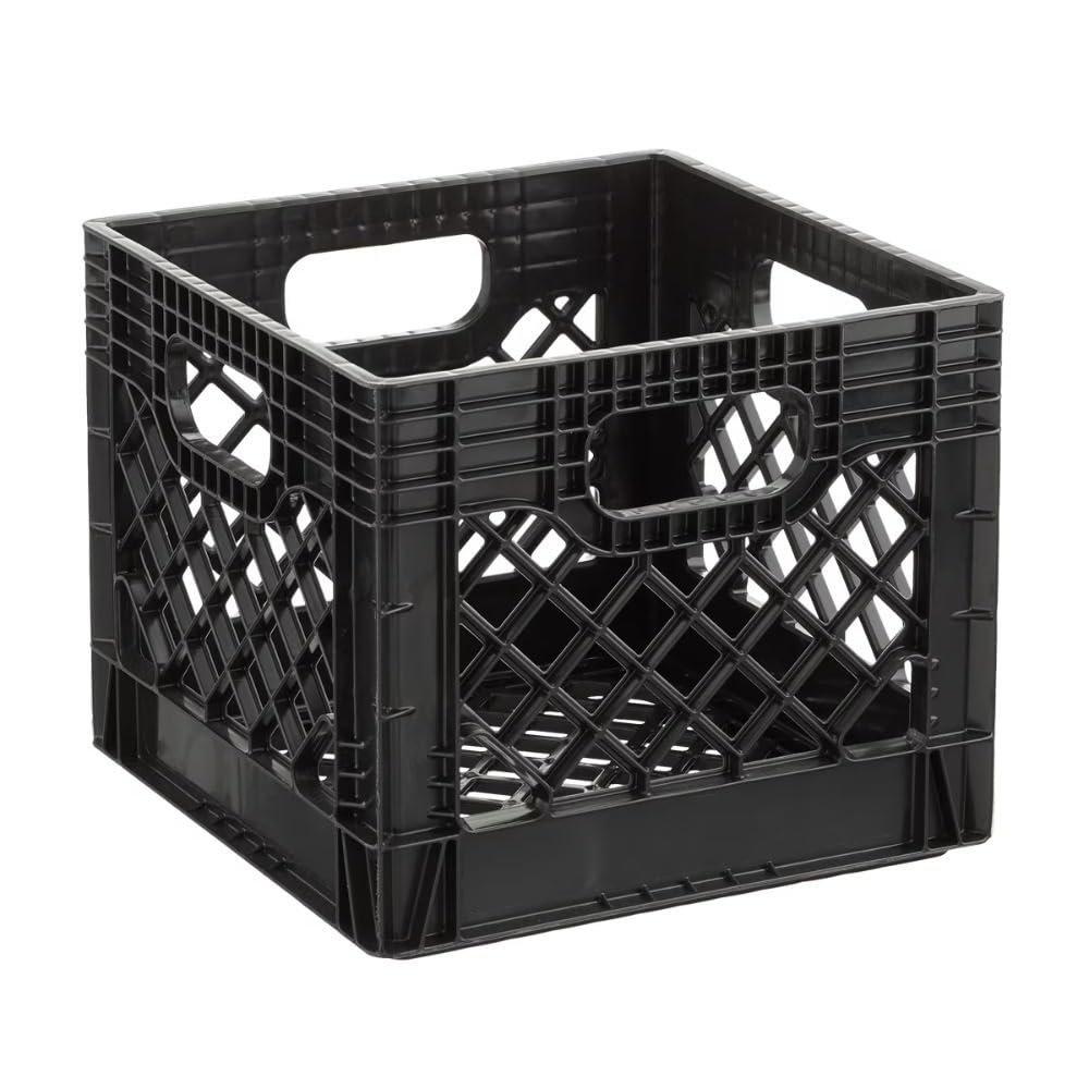 16QT Heavy Duty Plastic Milk Carton, Black, with Built-in Handle