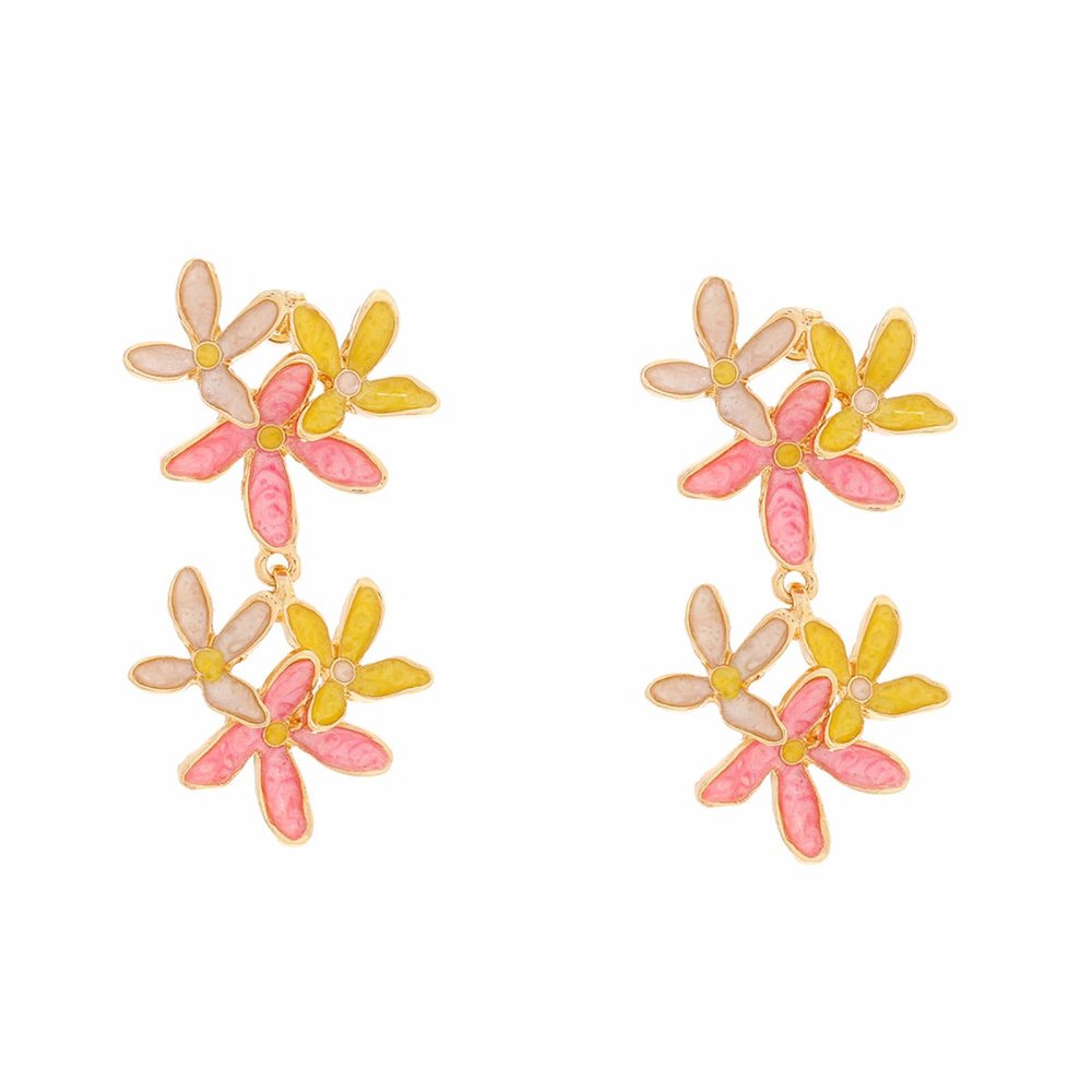 6 * 2.8cm Bohemian Multi Layer Small Flower Pendant Handmade Vintage Earrings,pink,6 * 2.8cm