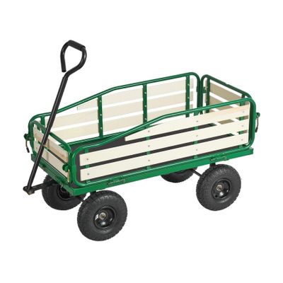 Wagon, 39in Pull-Along Wagon with Wooden Sides & Handle, 551lbs Capacity, 10 Tires - Outdoor Utility Wagon for Beach, Camping, Gardening