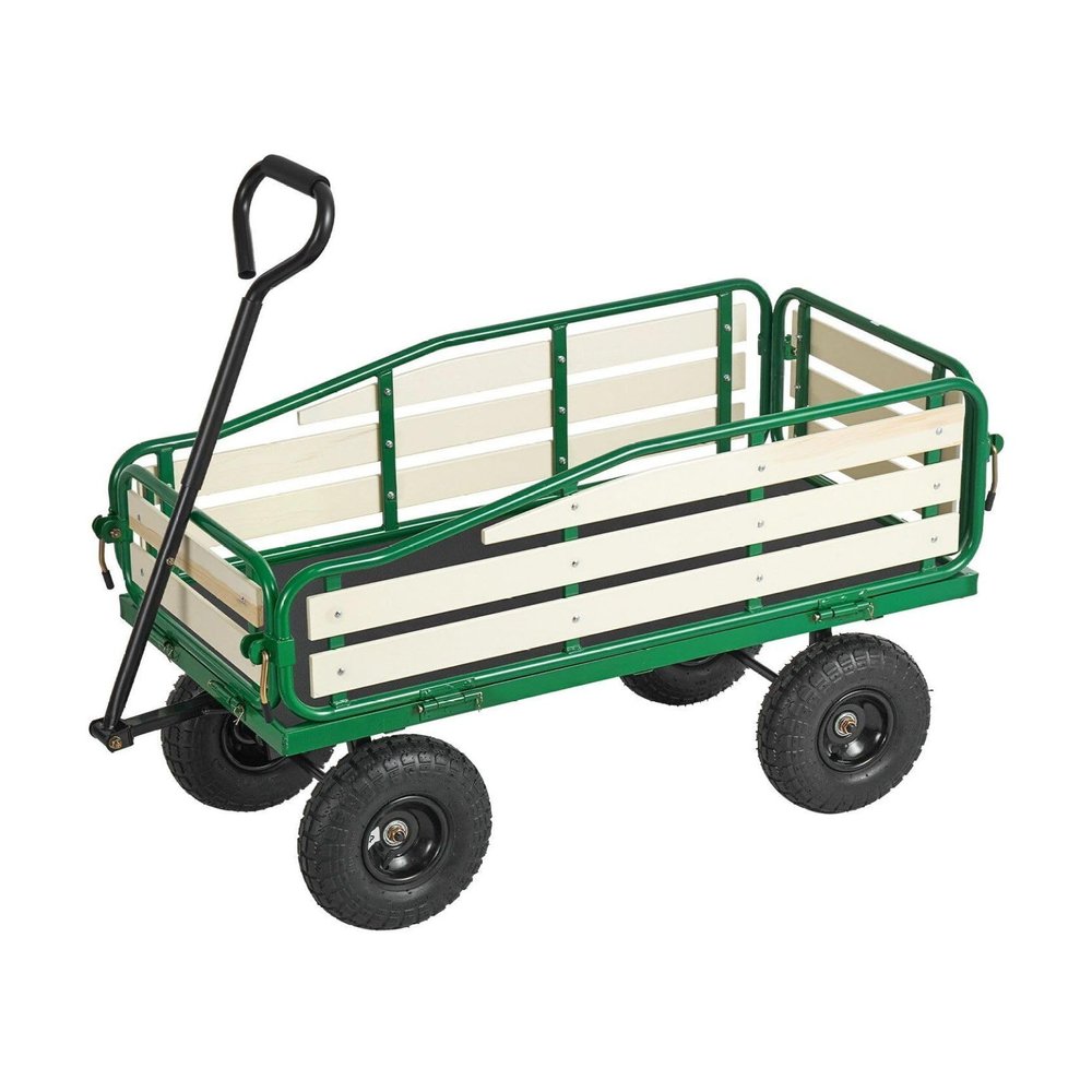 Wagon, 39in Pull-Along Wagon with Wooden Sides & Handle, 551lbs Capacity, 10 Tires - Outdoor Utility Wagon for Beach, Camping, Gardening