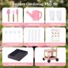 ROBUD Kids Gardening Tools Set with 2-Tier Wooden Cart Wheelbarrow, Toddler Gardening Set with Watering Can, Shovel, Rake & Plant Labels, Outdoor Backyard Garden Toys for Girls, (Pink) view 2
