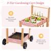 ROBUD Kids Gardening Tools Set with 2-Tier Wooden Cart Wheelbarrow, Toddler Gardening Set with Watering Can, Shovel, Rake & Plant Labels, Outdoor Backyard Garden Toys for Girls, (Pink) view 3