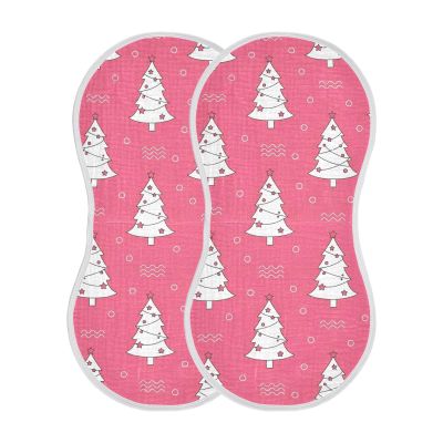 Emelivor Christmas Tree Pink Print Muslin Burp Cloths for Baby Super Soft Baby Burp Cloths 2 Pack Absorbent Baby Bibs Washcloths Towel Spit Up Burping Rags for Newborn Boys Girls
