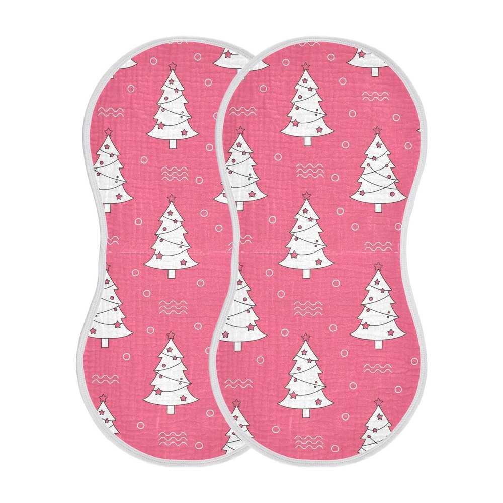 Emelivor Christmas Tree Pink Print Muslin Burp Cloths for Baby Super Soft Baby Burp Cloths 2 Pack Absorbent Baby Bibs Washcloths Towel Spit Up Burping Rags for Newborn Boys Girls