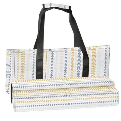 3 Pcs Empty Mahjong Bag Set Seamless French country kitchen stripe fabric print Blue yellow white Soft American Mahjong Tile Carrying Case Rack and Pushers Bags Game Night Accessories Gifts for Women