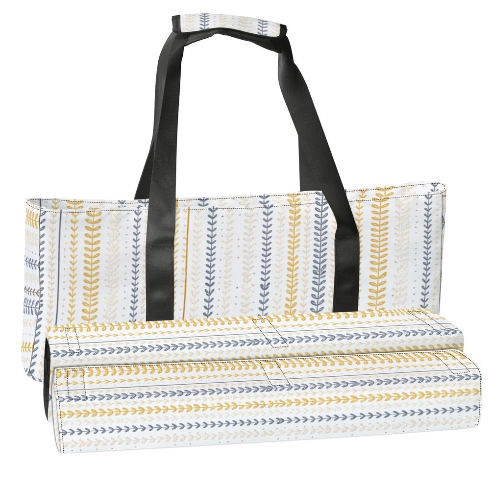 3 Pcs Empty Mahjong Bag Set Seamless French country kitchen stripe fabric print Blue yellow white Soft American Mahjong Tile Carrying Case Rack and Pushers Bags Game Night Accessories Gifts for Women
