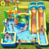 Bounce House, Inflatable Dual Water Slide, 10 in 1 Inflatable Bounce House for Kids Backyard Water Park with 750W Blower, Climbing Wall, Water Gun, Sprinkler, Outdoor Bouncy Castle Slide view 1