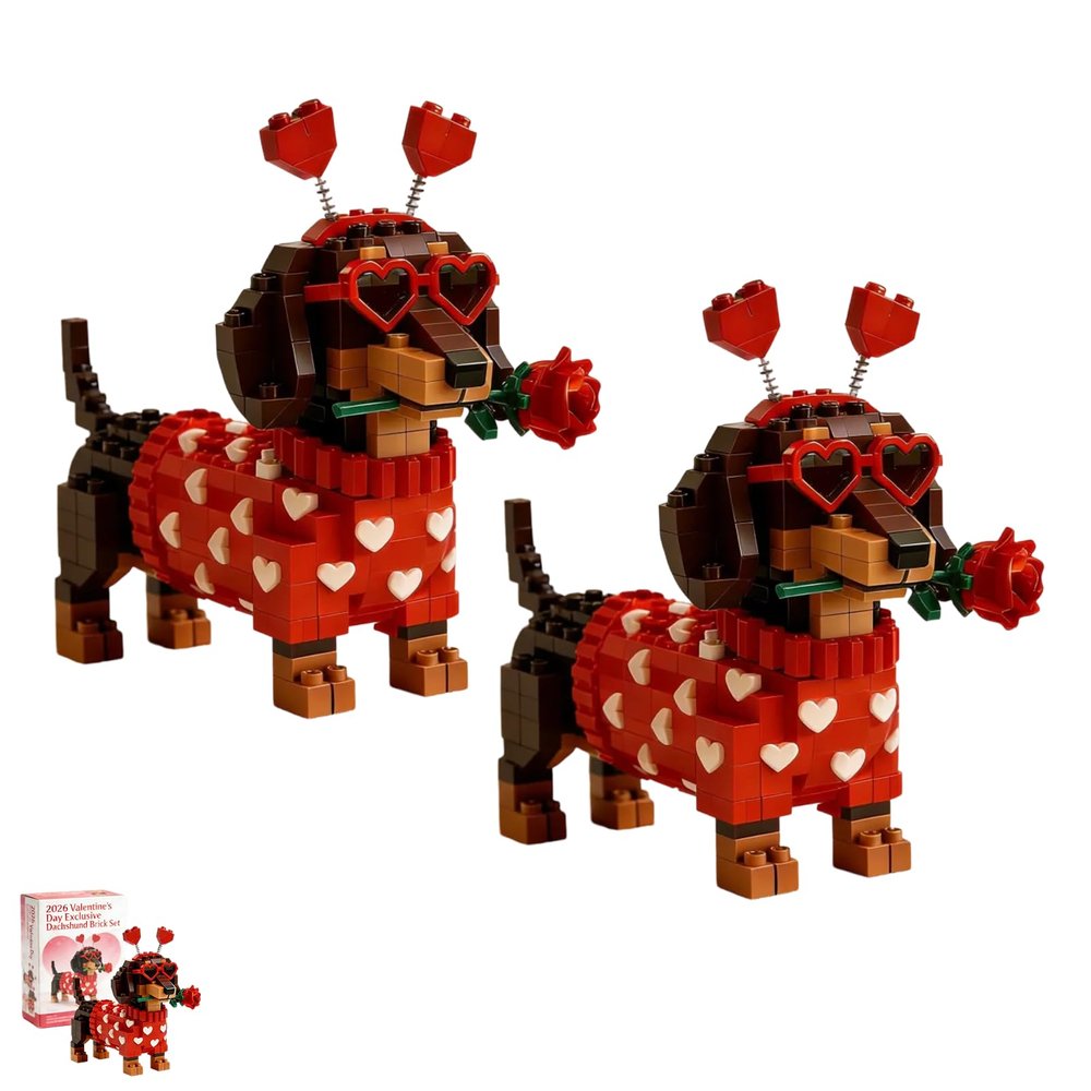 2026 Valentines Day Exclusive Dachshund Brick Set - Adorable Buildable Dog Model with Heart-Shaped Design, Cute Dog Building Blocks Toy, Ideal Gift for Valentine's Day, Fun DIY Building Toy (2PC)