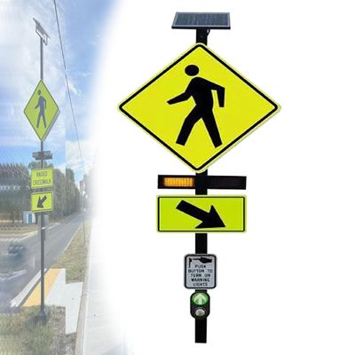 Flashing Pedestrian Crossing Sign, Aluminum Road Traffic Street Warning Sign, Engineer Grade Reflective Film, Solar Powered for Road Safety,Bright Blinking Alert for Drivers(Small)