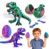 2 Packs Easter 3D Printed Dinosaur Toys for Boys 3-5 Years Skeleton T-Rex Figure with Large Storage Crystal Eggs Easter and Birthday Gifts Fidget Toys for 3 4 5 6 7 8 9 10 11 12 Years Old Boys Girls view 1