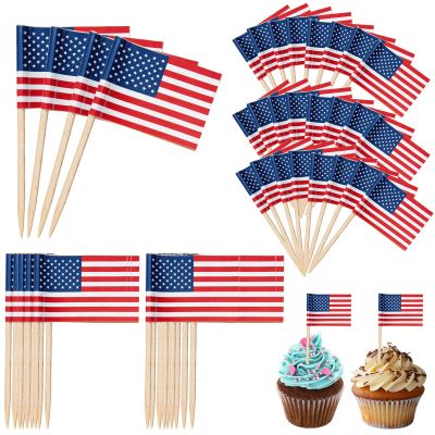 100 Pcs American Flag Toothpicks - Premium Patriotic Cupcake Toppers with Double-Sided Printing | Larger Flags for 4th of July, Juneteenth, Veterans Day Party Decorations & Home Festive Display