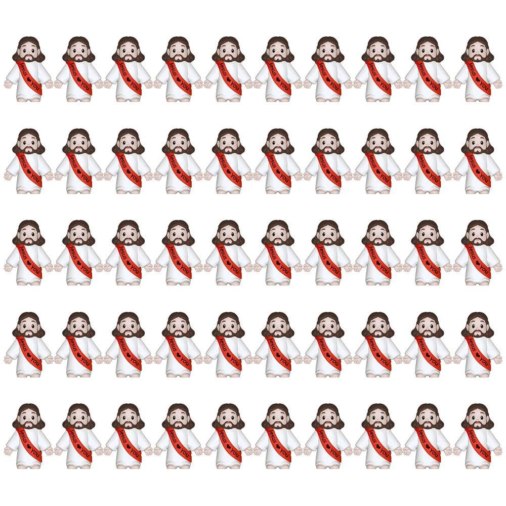 50PCS Little Jesus Figures  Rubber Mini Jesus Figurines in Bulk Christian Doll Tiny Statues Jesus Loves You Figures for Hide and Seek Easter Egg Fillers Egg Hunt Religious Party Favors (Red)