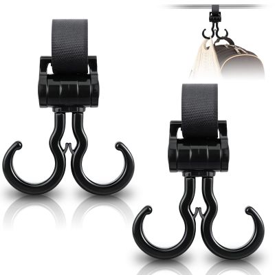 2 PCS Walker Hook Hanging with Dual Hook, 360 Rotation Multipurpose Stroller Hooks for Hanging Diaper Bags, Baby Stroller Wheelchair Hanger Clip Accessories, for Walker, Shopping Cart, Car Back Seat