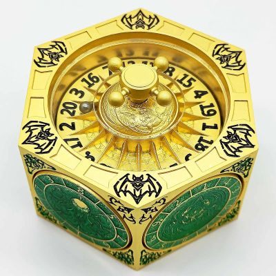 7-in-1 Mechanical Rotating Dice, Metal Dice Set, with Gift Box, Suitable for Role-Playing (Emerald Gold)