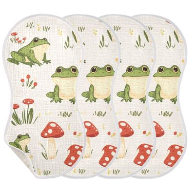 Mazeann Frog Forest Mushrooms Burp Cloths Baby Boys Girls Absorbent Soft Cotton Burping Cloths Rags 4 Pack