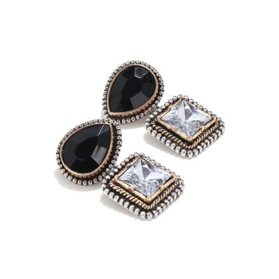 4.2 * 2.8cm Baroque Alloy Geometric Inlaid Glass Pendant With Retro Earrings For Women,white,4.2 * 2.8cm
