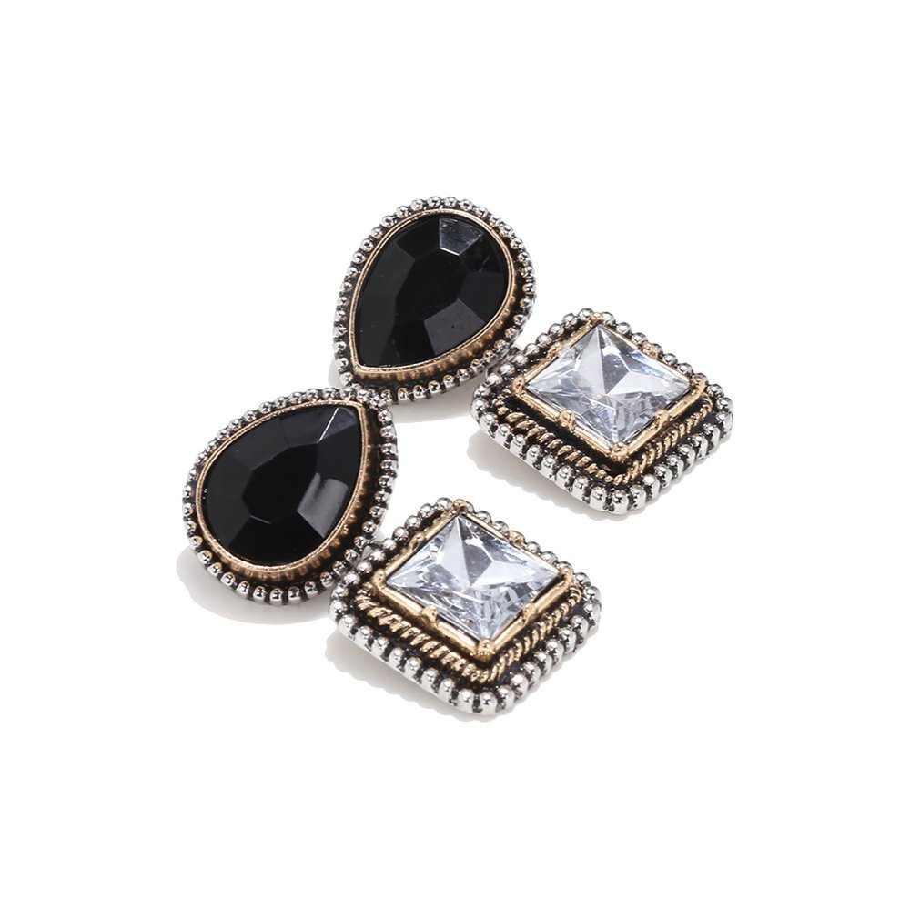 4.2 * 2.8cm Baroque Alloy Geometric Inlaid Glass Pendant With Retro Earrings For Women,white,4.2 * 2.8cm