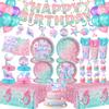 202 Pcs Mermaid Birthday Party Decorations (Serves 24), Mermaid Party Supplies Include Banner Hanging Plates Napkins Cups Forks Knifes Tablecloth Topper Balloons and Sash for Baby Shower view 1