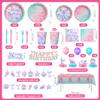 202 Pcs Mermaid Birthday Party Decorations (Serves 24), Mermaid Party Supplies Include Banner Hanging Plates Napkins Cups Forks Knifes Tablecloth Topper Balloons and Sash for Baby Shower view 3