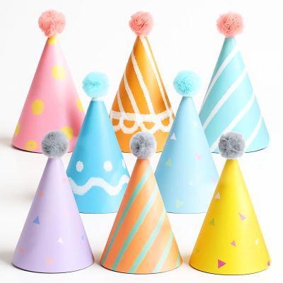 Aysatogc 8PCS Party Hats for Dog/Cat, Colorful Cone-Shaped Celebration Headwear with Pom Poms Cute Dog Party Hats Birthday Partys Supplies & Decorations for Kittens Rabbits Small Animals