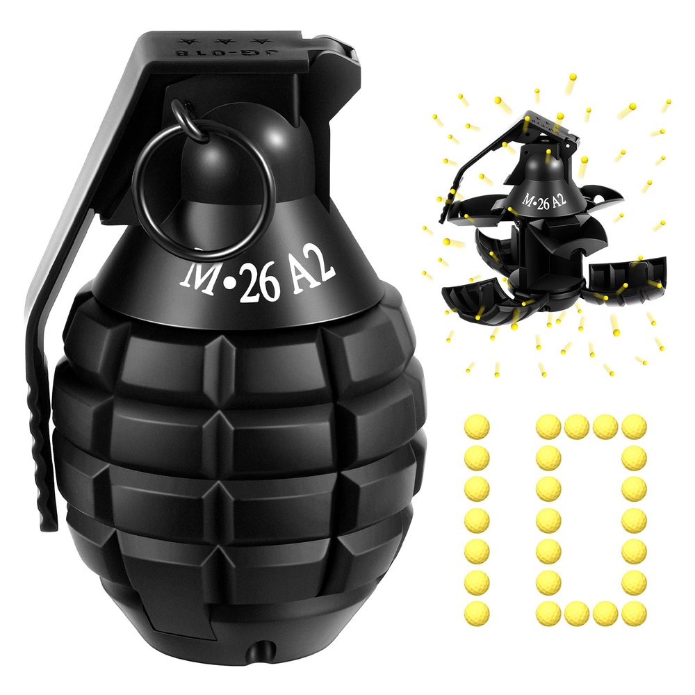 Sratte 1 Pcs Toy Hand Grenade for Cs Game with 10 Round Foam Ammo Model Tactical Fake Grenade for 14+ and Adults Outdoor Army Military Camo Party Favors Pretend Role Play Prop Game(Black)