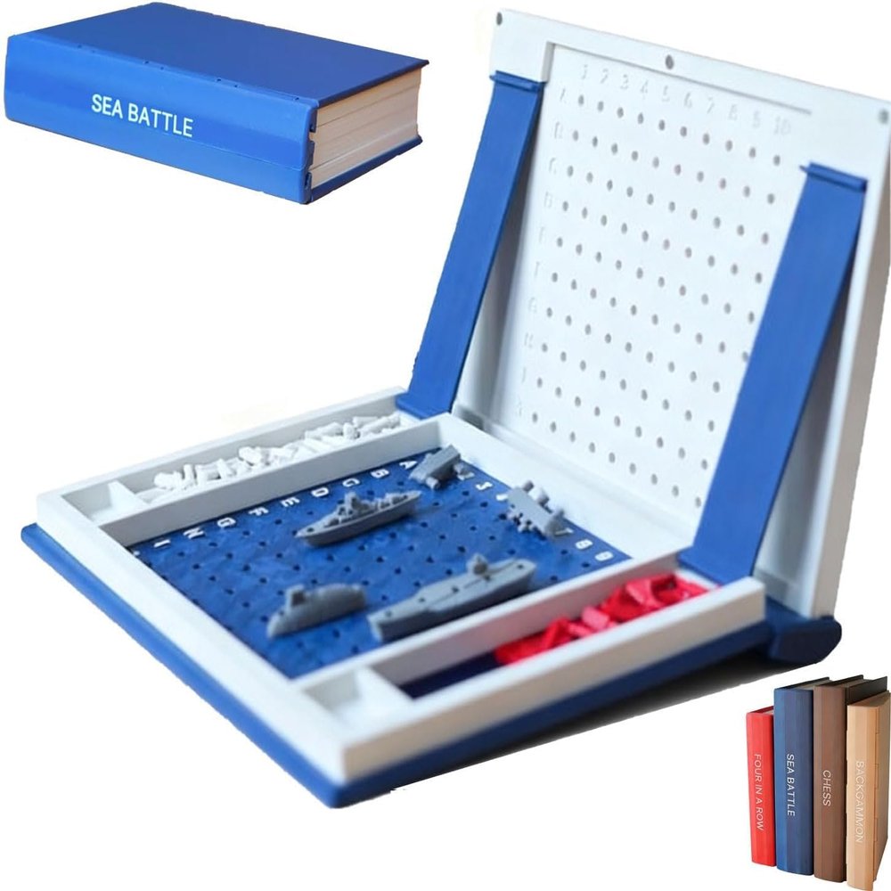 BibYuga Playbook'd Hangman, 3D Printed Magnetic Chess Set, Playbook Board Game, Hangmans Challenge Game, Portable Books Design Board Game for Adults (Sea Battle)