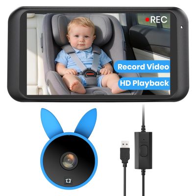 Babyvue Baby Monitor for Car with Video Recording & Playback, 1080P HD Rear Facing Baby Car Camera, 4.5" Display with Auto Night Vision, USB Plug & Play Carseat Camera for Infants, Blue