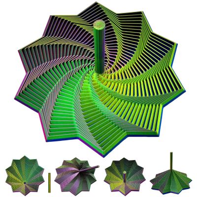 3D Printed Expanded Sensory Fidget Star,Stress-Relief Spinning Tower Toy with Handles,Sensory Toys for Adults & Teens,Honeycomb Whirling Spiral Design for ADHD &Stress Relief (Gold-Red-Blue,L-25rings)