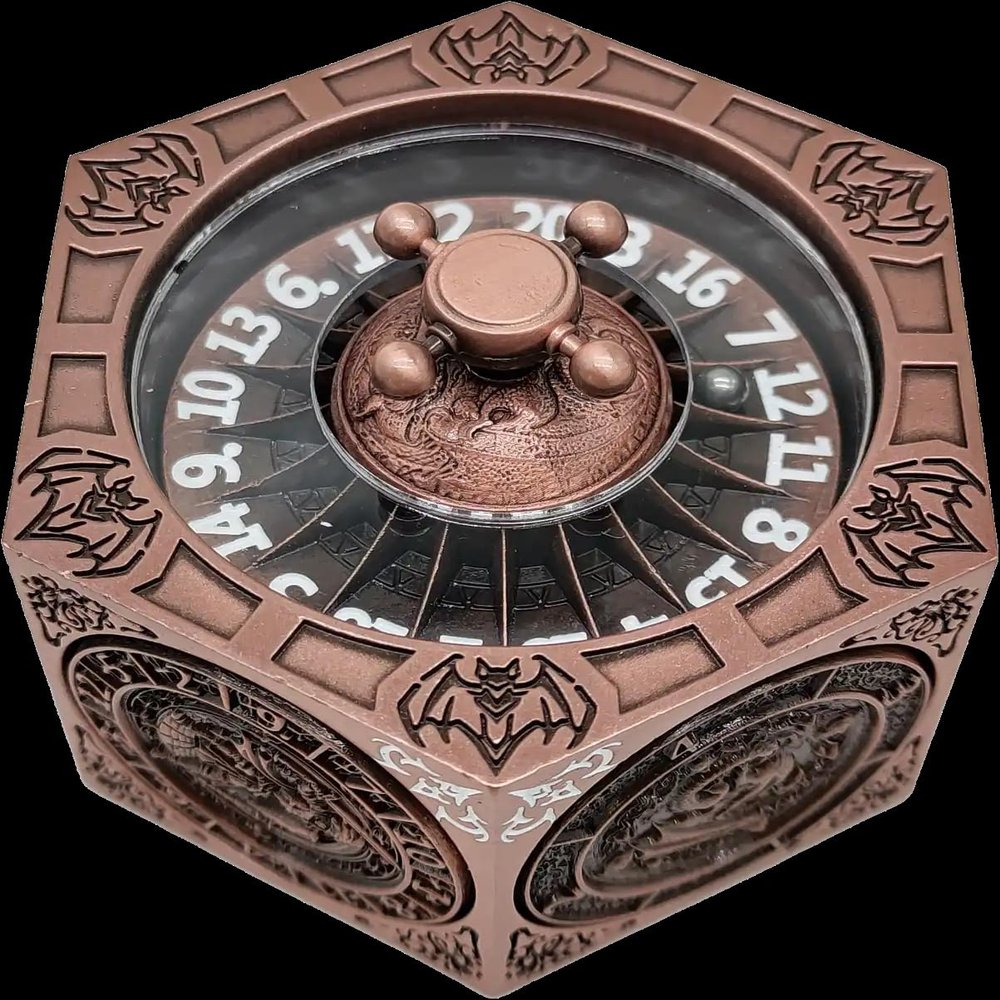 7-in-1 Mechanical Rotating Dice, All-Metal Dice Set with Gift Box, Suitable for Role-Playing (Antique Red)