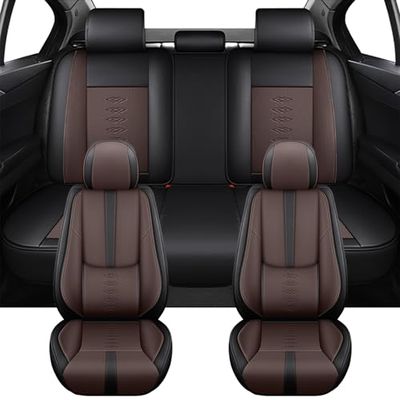 Cresater Universal Car Seat Covers Fit for Jeep Wagoneer L 2023-2025,Full Set Leather Seat Cover,Airbag Compatible Car Seat Cushions,Waterproof Seat Covers for Cars(Brown-Black)