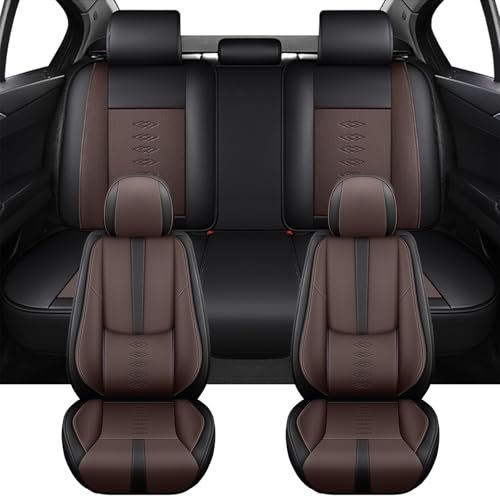 Cresater Universal Car Seat Covers Fit for Jeep Wagoneer L 2023-2025,Full Set Leather Seat Cover,Airbag Compatible Car Seat Cushions,Waterproof Seat Covers for Cars(Brown-Black)
