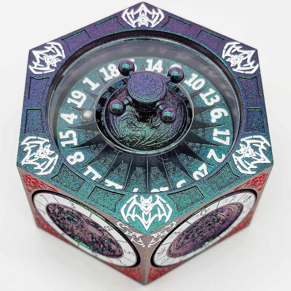 7-in-1 Mechanical Rotating Dice, Metal Dice Set with Gift Box, Role-Playing (Fantasy Purple-Green)