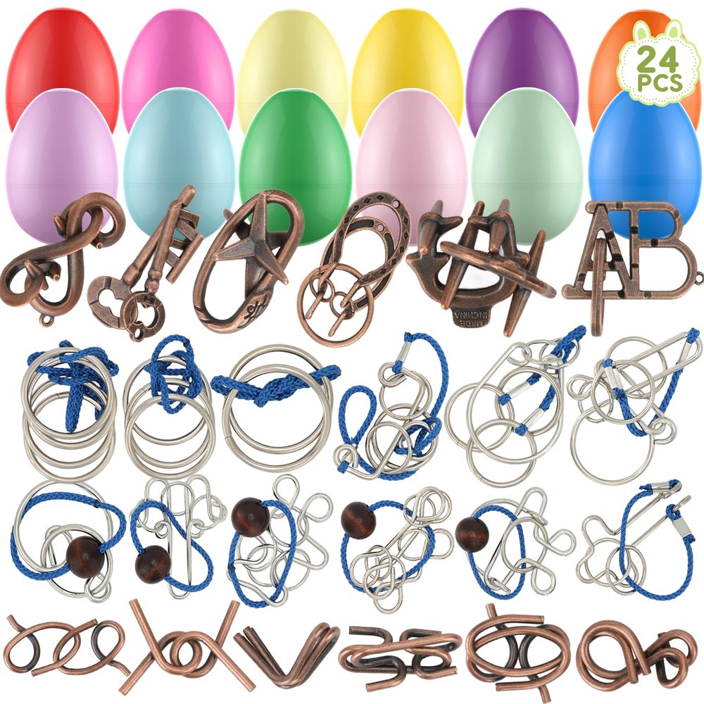 24 Pack Easter Egg Fillers with Brain Teaser Puzzles Toys, Easter Basket Stuffers for Teens, Egg Fillers for Teens Adults Kids, Puzzle Games for Party Favors, Gifts for Kids Teens Adults Boys Girls